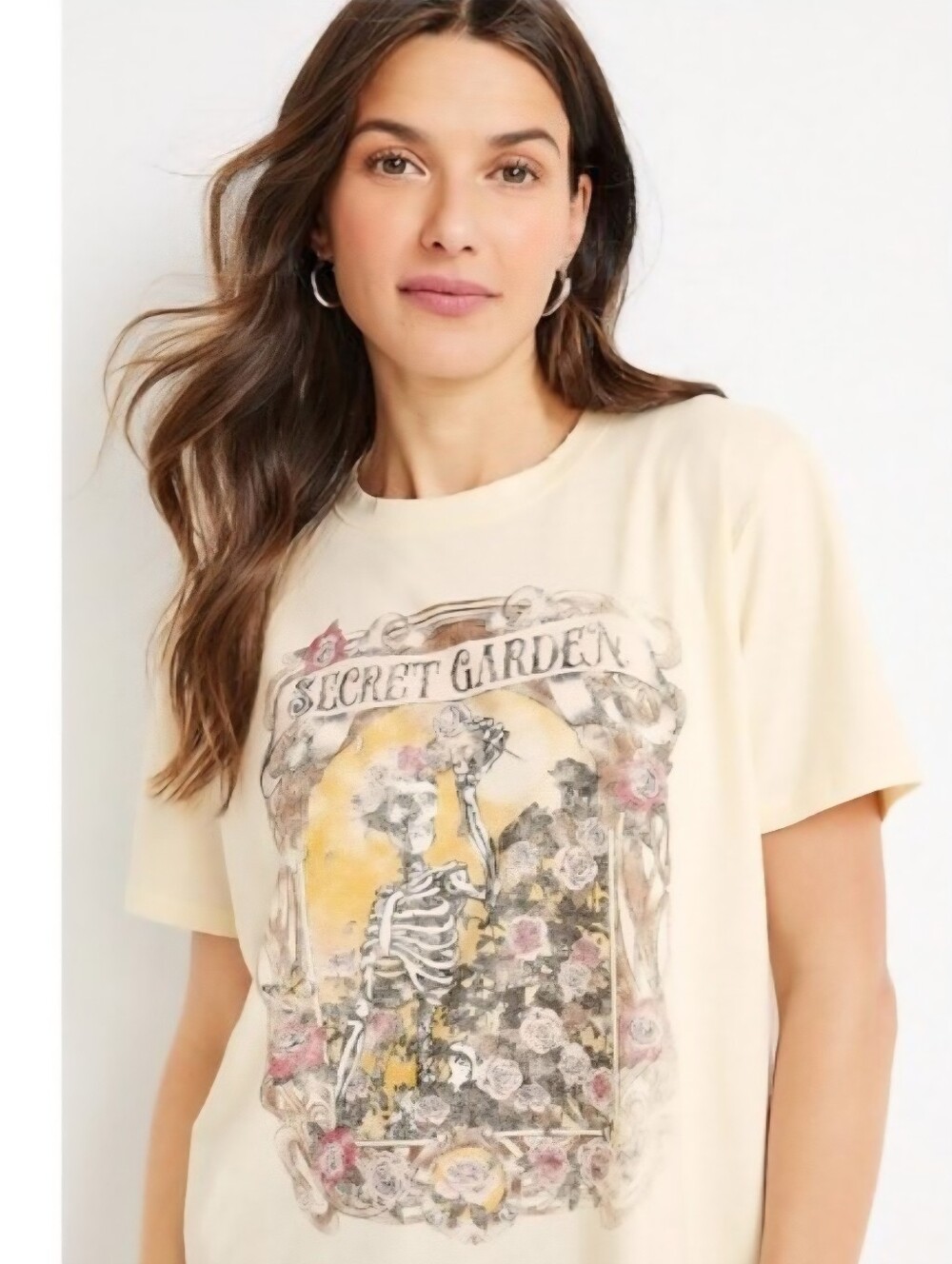 Maurice’s Secret Garden Graphic T-shirt Antique Yellow Women's Medium M Skeleton